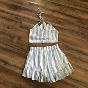 Two-Piece Striped Crop Top and Shorts Set